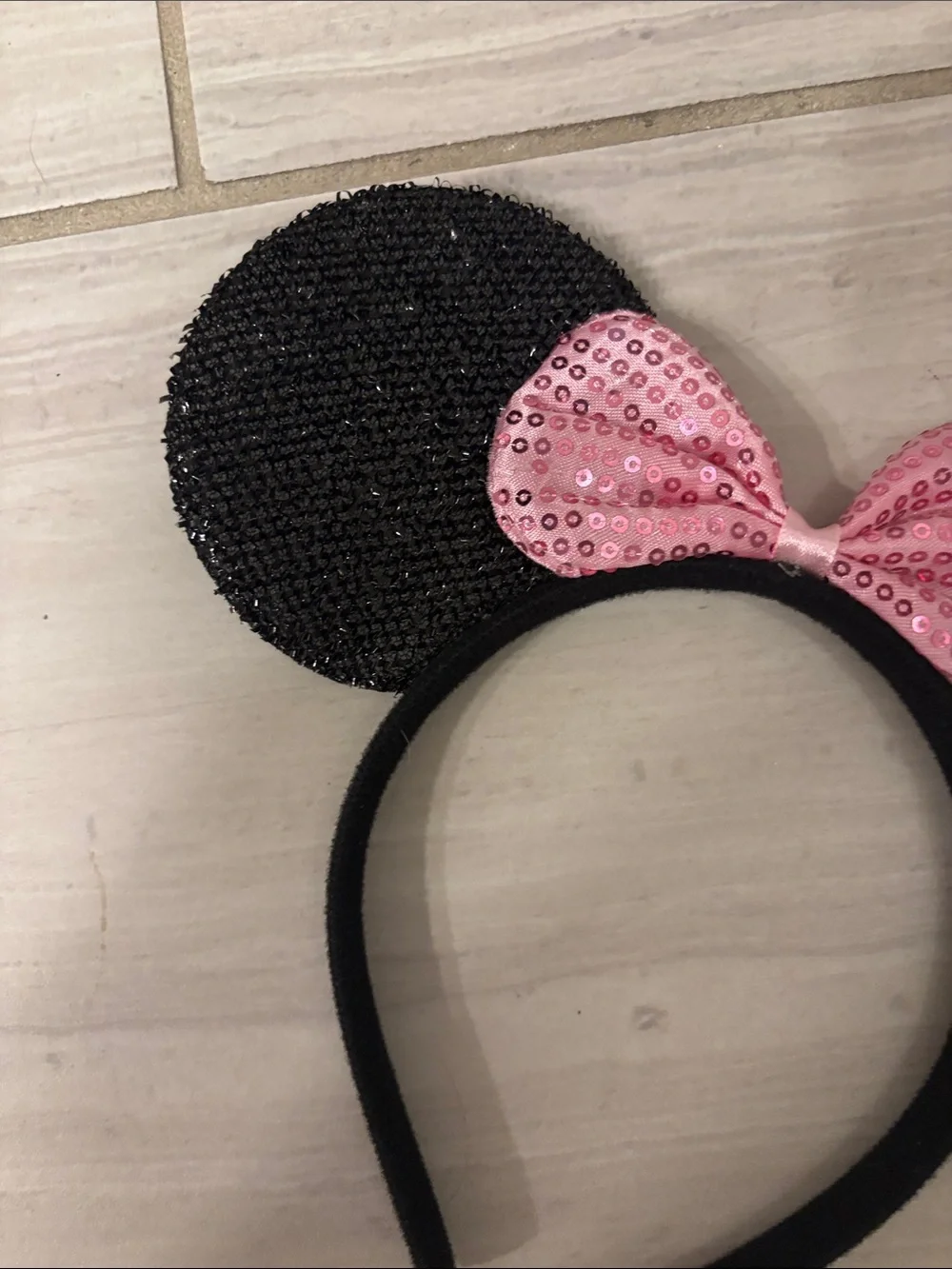 Kids Black Sequin Ear Headband with Pink Sequin Bow